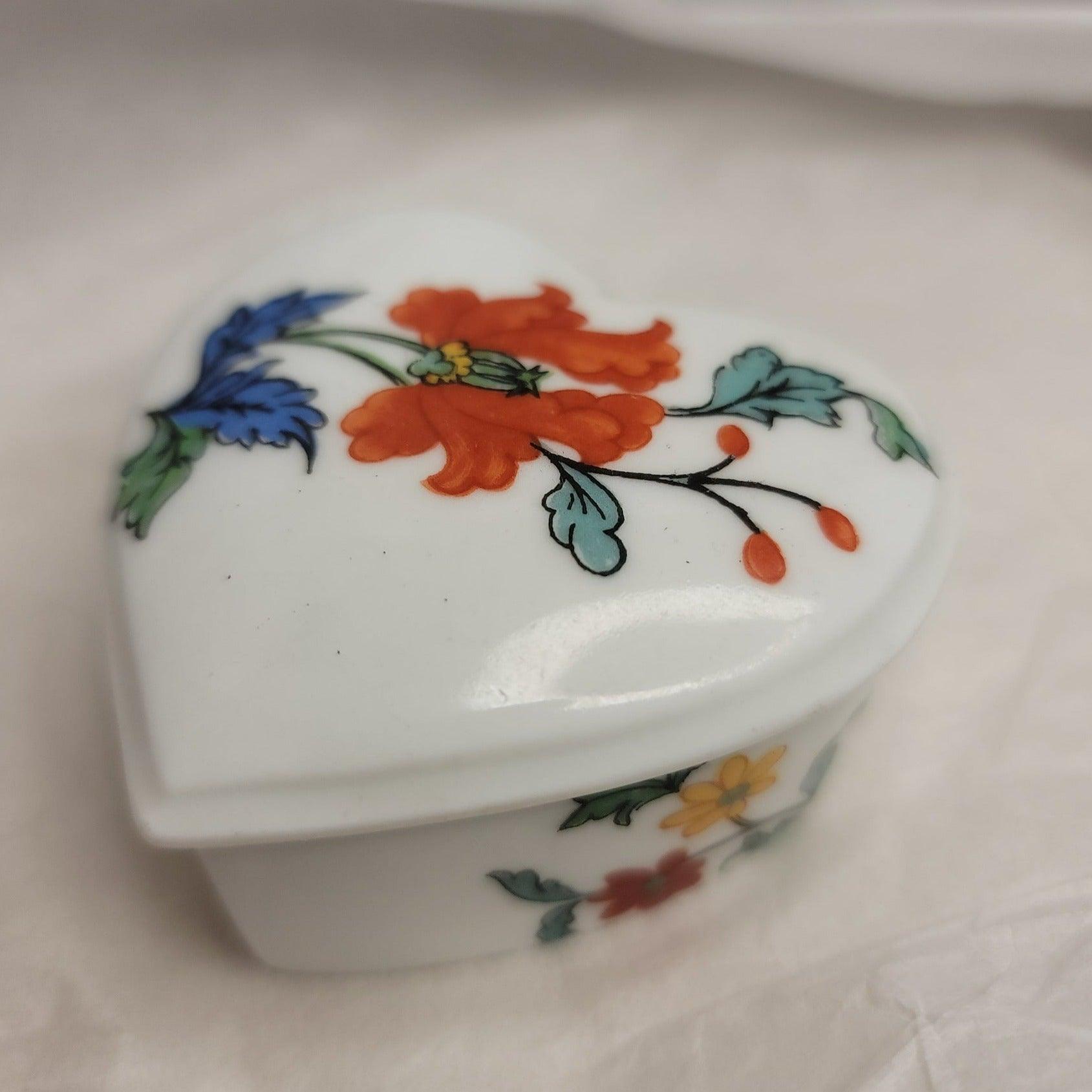 Heart orange blue flowers- UNHINGED Limoges Trinket Box - Limoges Box Boutique