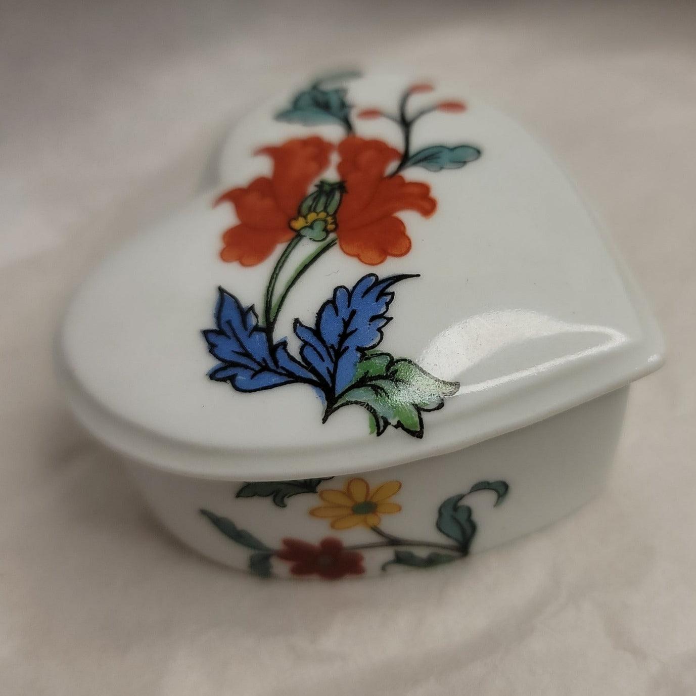 Heart orange blue flowers- UNHINGED Limoges Trinket Box - Limoges Box Boutique