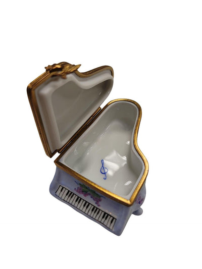 Light Blue Grand Piano with Flowers and Lute Limoges Box Porcelain Figurine-Music LIMOGES BOXES-CH3S101
