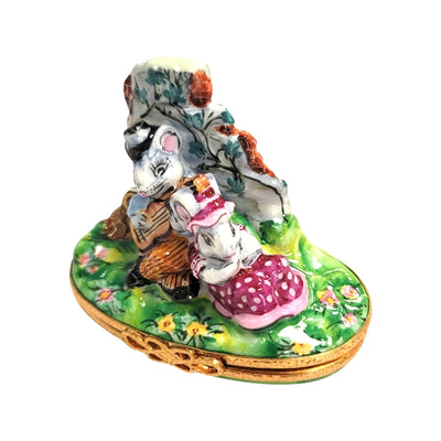 Mice Serenade in Flowers Limoges Box Porcelain Figurine-mice house rabbit love valentine-CH7N153