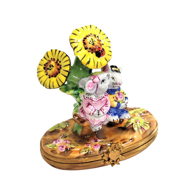 Mice under Sun Flowers Limoges Box Porcelain Figurine-garden LIMOGES BOXES mice house rabbit love valentine-CH7N242