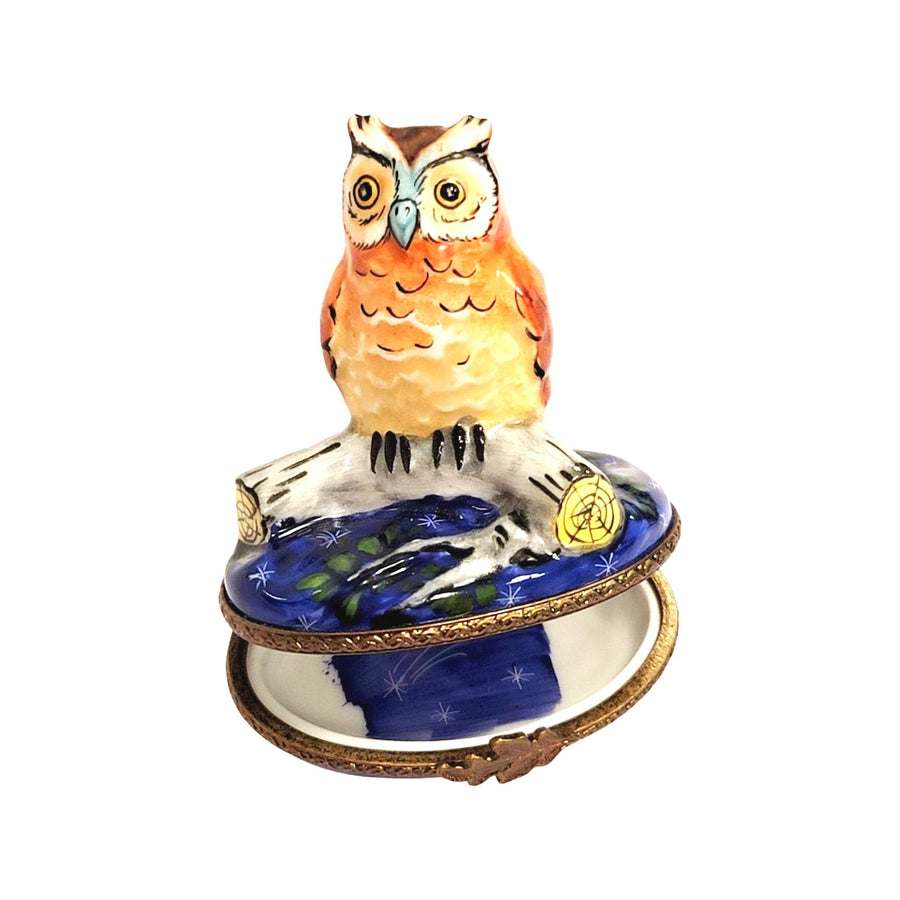 Owl on Log Limoges Box Porcelain Figurine-bird-CH2P240
