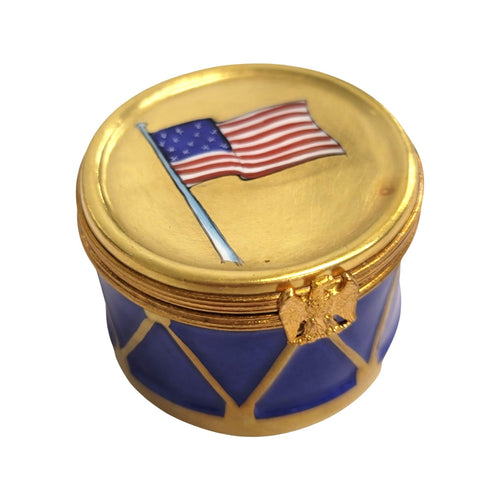 Patriotic Drum American Flag United States Limoges Box Porcelain Figurine-united states music patriotic-CH2P384