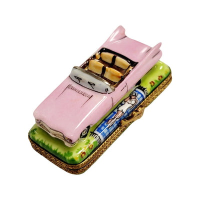 Pink Cadillac Convertable Limoges Box Porcelain Figurine-limoges box moving vehicals car-CH3S234