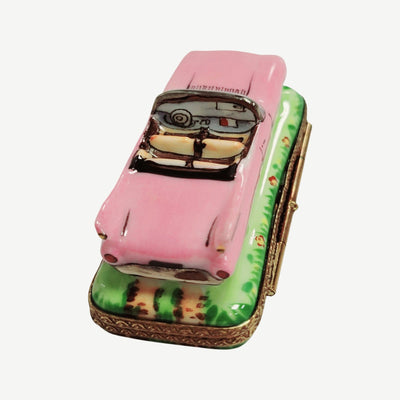 Pink Cadillac Convertable Limoges Box Porcelain Figurine-limoges box moving vehicals car-CH3S234