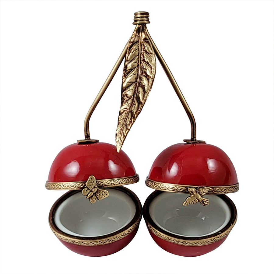TWO CHERRIES WITH BRASS STEMS