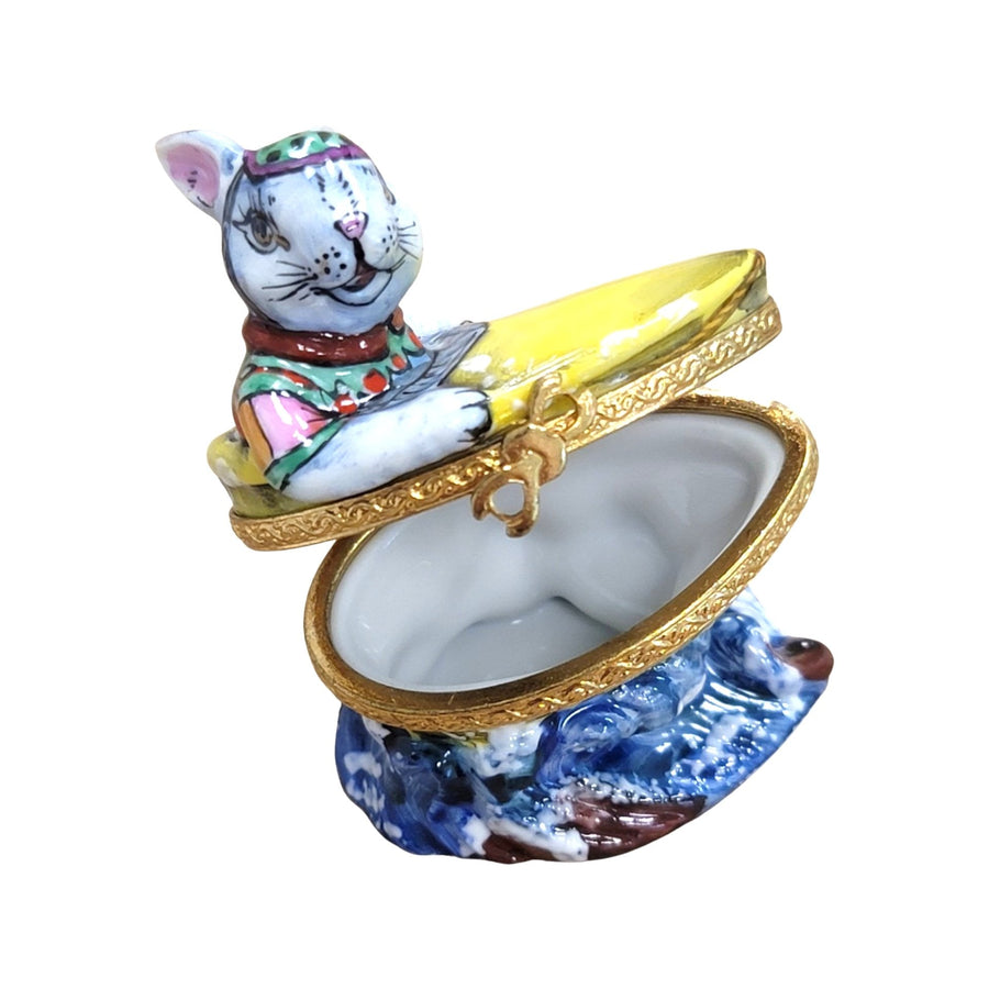 Rabbit in Boat Limoges Box Porcelain Figurine-vehicle rabbit-CH7N227