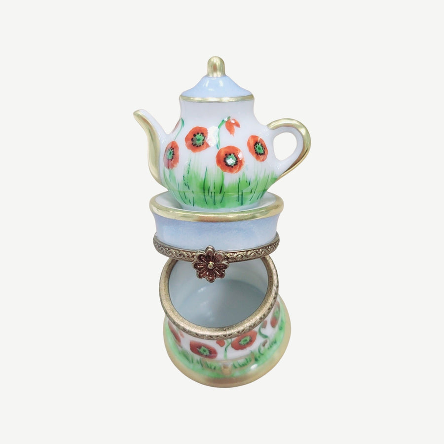 Red Flower Teapot Coffee Pot Limoges Box Porcelain Figurine-Furniture Home Limoges Boxes-CH2P234A