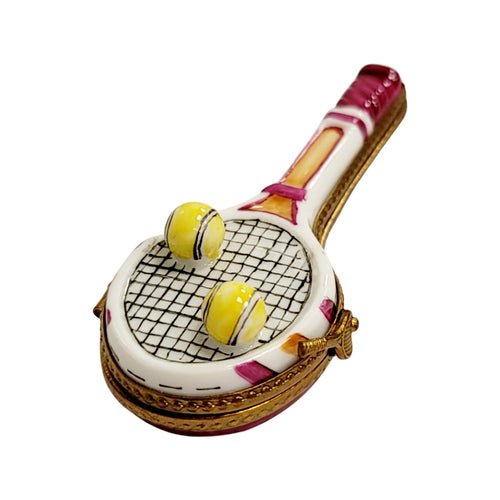 Red Tennis Racquet 2 Balls-sports limoges boxes-CH3S312