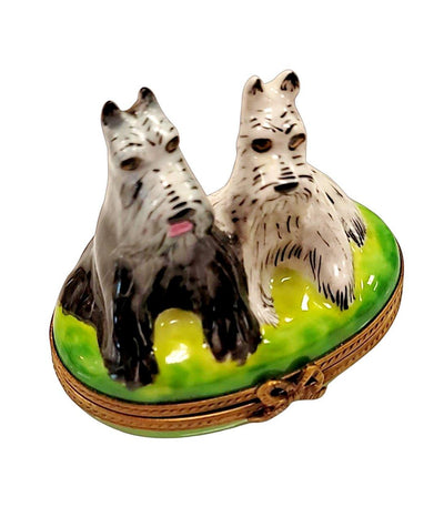Salt & Pepper Schnauzers Limoges Box Porcelain Figurine-dog figurine limoges box-CH2P107