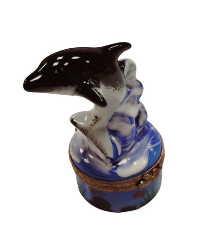 Smaller Dolphin - Retired Rare Limoges Box Porcelain Figurine-fish ocean beach LIMOGES BOXES-CH1R208C