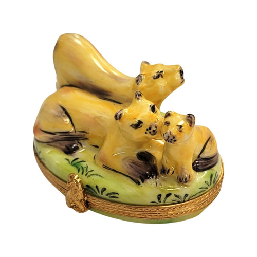 Three Mountain Lions Wild Limoges Box Porcelain Figurine-cat wild-CH7N261