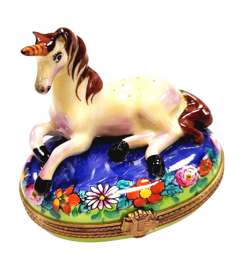 Unicorn on Flowers - Extremely well Detailed Limoges Box Porcelain Figurine-farm wild baby LIMOGES BOXES-CH2P217