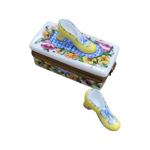 Yellow Shoes Flowers Fashion Limoges Box Porcelain Figurine-shoes fashion figurine LIMOGES BOXES-CH8C108