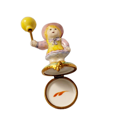 Baby Girl w Yellow Balloon 1 of 500 - Retired RARE Limoges Box Figurine - Limoges Box Boutique