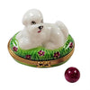 Bichon Frise Dog Lying w Ball Limoges Box - Limoges Box Boutique