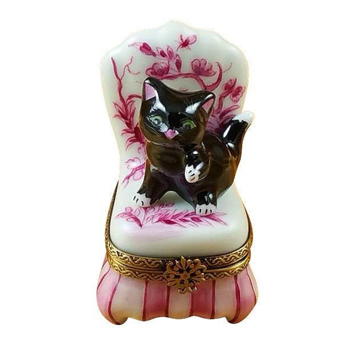 Black Cat on Toile Chair