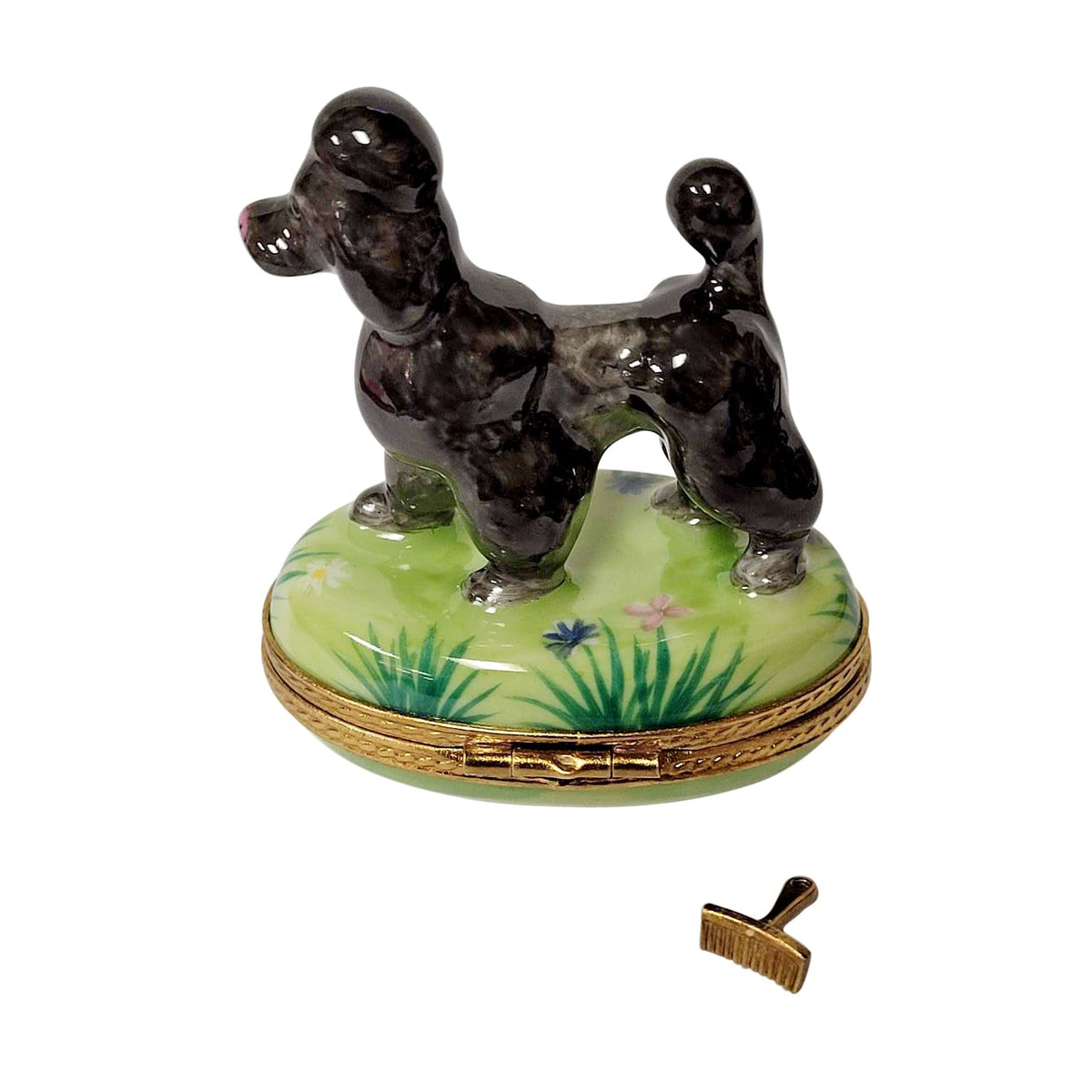 Black Poodle w Brush On Green Base Dog