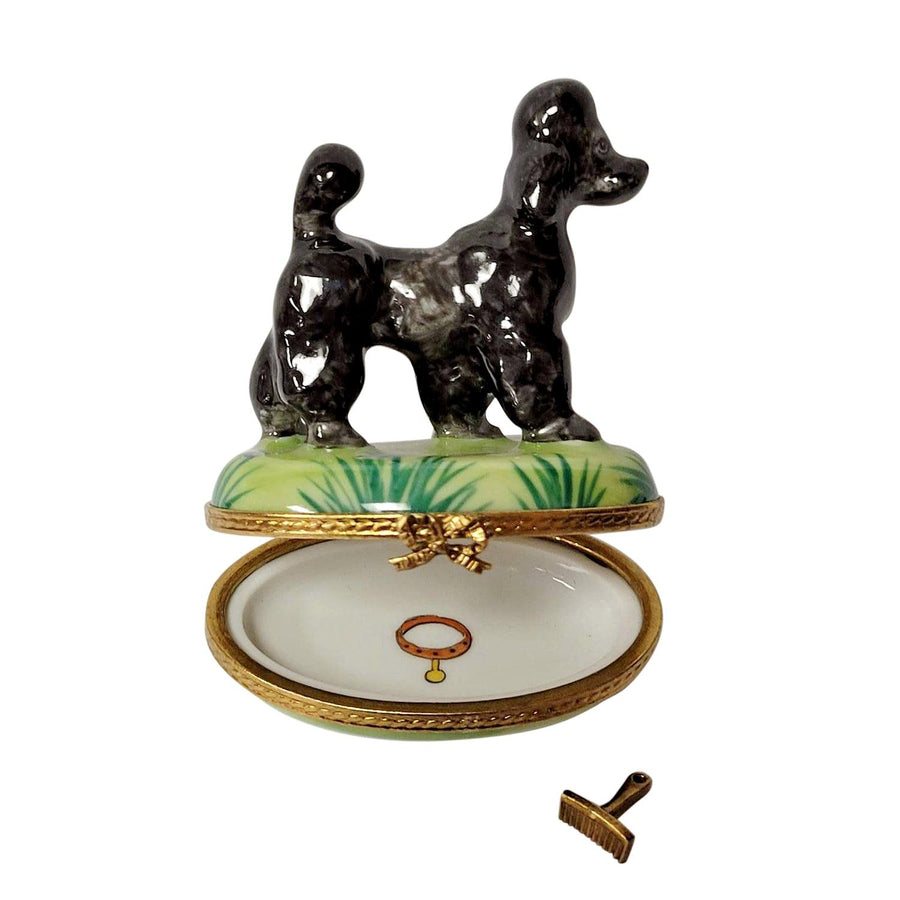 Black Poodle with Removable Grooming Tool Limoges Box - Limoges Box Boutique