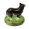 Black & White Collie Dog with Removable Bone Limoges Box - Limoges Box Boutique