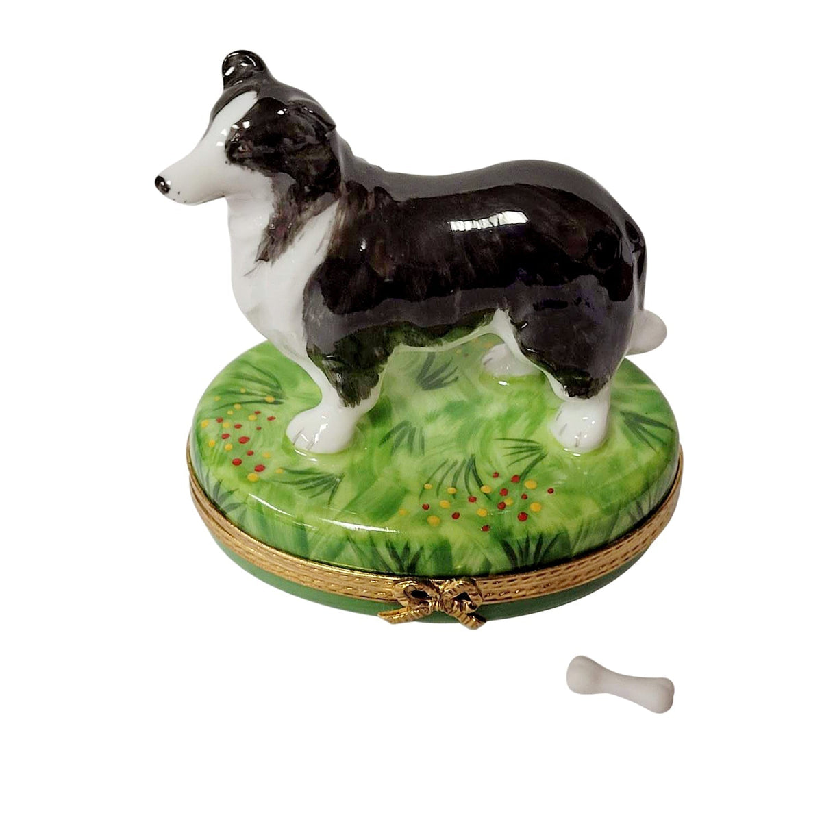 Black & White Collie with Removable Bone