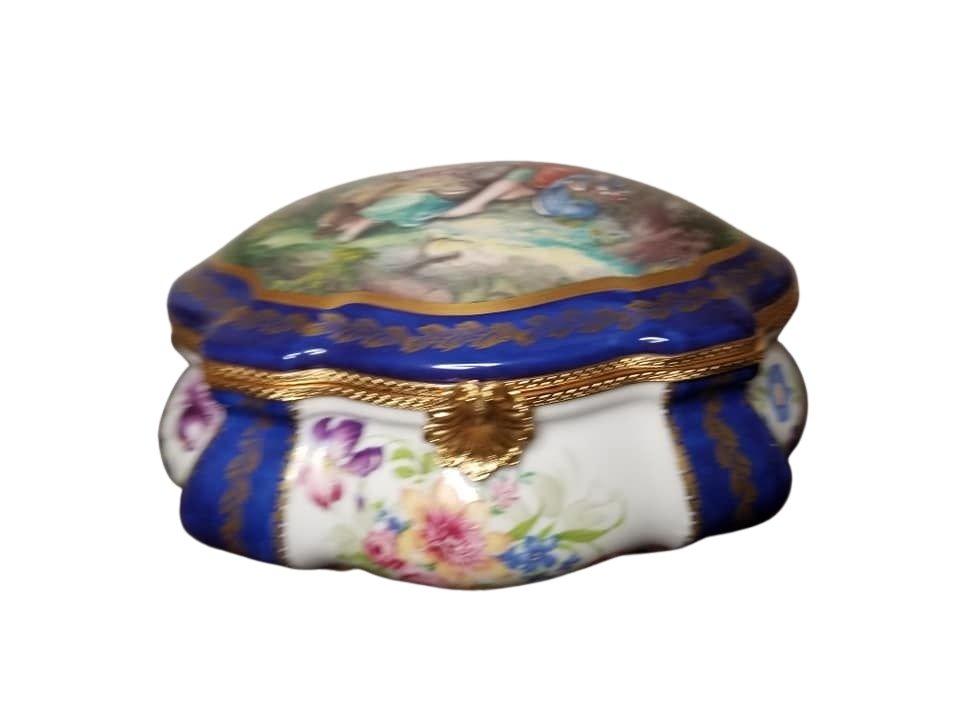 Blue Chest - 9" x 7" x 5" Jewelry Box Porcelain Figurine French Gifts Collectible - Limoges Box Boutique