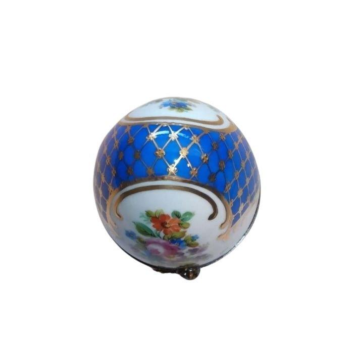 Blue Royal Limoges Porcelain Egg Flowers 3 inch Porcelain Limoges Trinket Box - Limoges Box Boutique