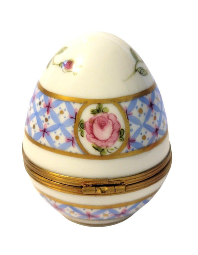 Gorgeous vintage Easter egg with detailed blue roses and flowers