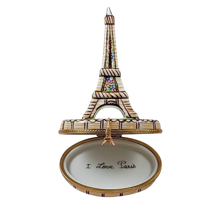 Brown Eiffel Tower - I Love Paris Painted Inside Limoges Box - Limoges Box Boutique