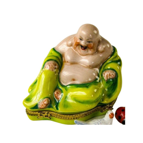 Budhha in Green Robe Porcelain Limoges Trinket Box - Limoges Box Boutique