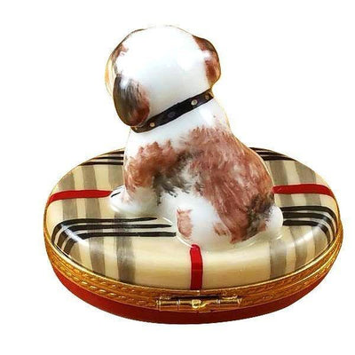 Bulldog on Plaid Rug Limoges Box - Limoges Box Boutique