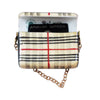 A stylish black leather purse with the iconic Burberry pattern