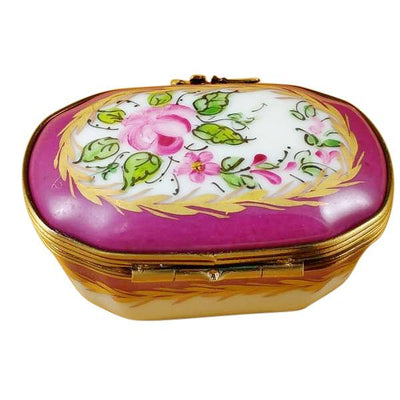 Old-fashioned storage piece with hand-painted flowers and delicate details