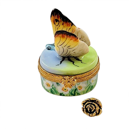 Butterfly with Removablle Brass Flower Limoges Box - Limoges Box Boutique