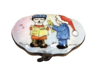 Christmas Carolers on Scalloped Oval Limoges Box Figurine - Limoges Box Boutique