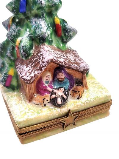 Christmas Tree Manger Scene Nativity Limoges Box Figurine - Limoges Box Boutique
