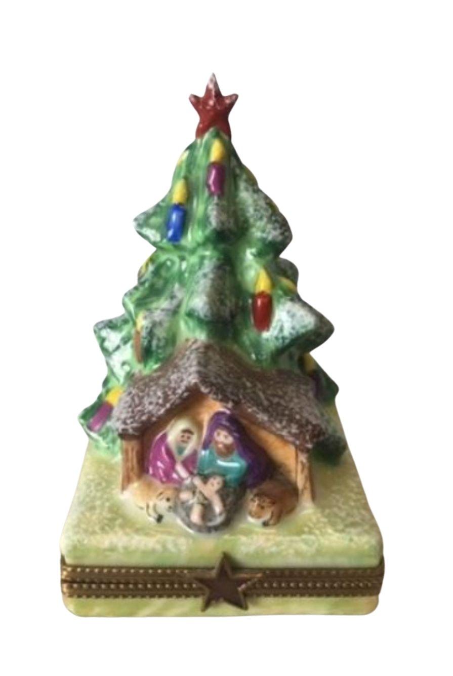 Christmas Tree Manger Scene Nativity Limoges Box Figurine - Limoges Box Boutique