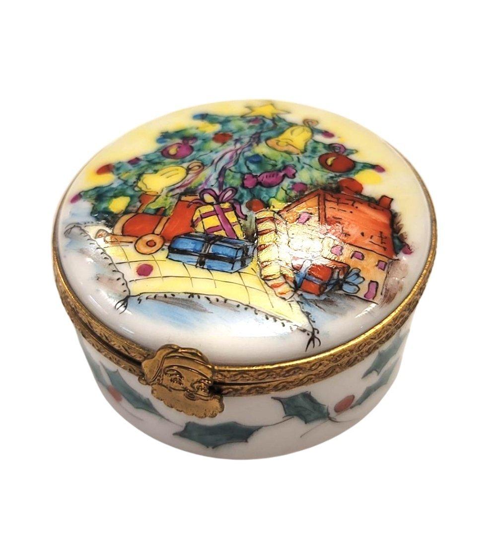 Christmas Tree Round Rare Detailed Limoges Box Figurine - Limoges Box Boutique