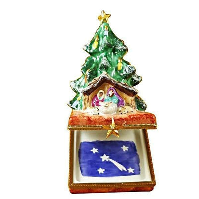 Christmas Tree with Manger Nativity Limoges Box - Limoges Box Boutique