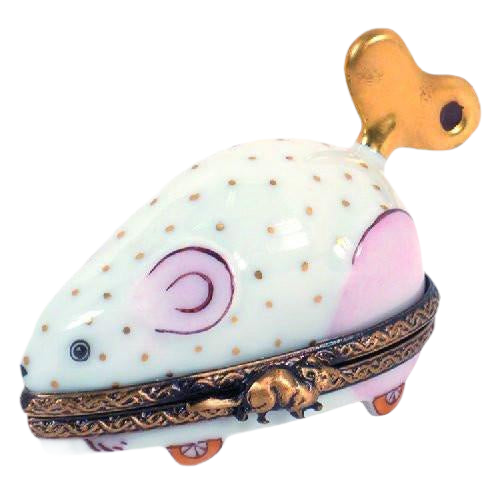 Wind-Up Mouse: Pink Limoges Box Figurine - Limoges Box Boutique