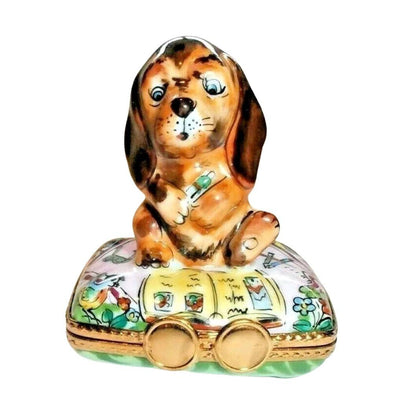 Dog Outside Relax Reading Limoges Box Figurine - Limoges Box Boutique