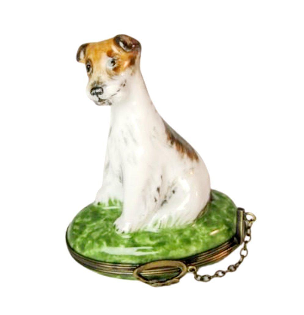 Dog on Lawn Porcelain Limoges Trinket Box - Limoges Box Boutique