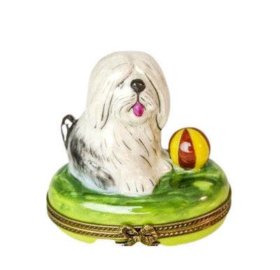 Dog w Ball Porcelain Limoges Trinket Box - Limoges Box Boutique