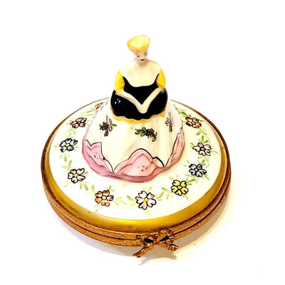 Evita Oleta French Woman Dressed up Old Dress Victorian Period Piece Limoges Box Figurine - Limoges Box Boutique