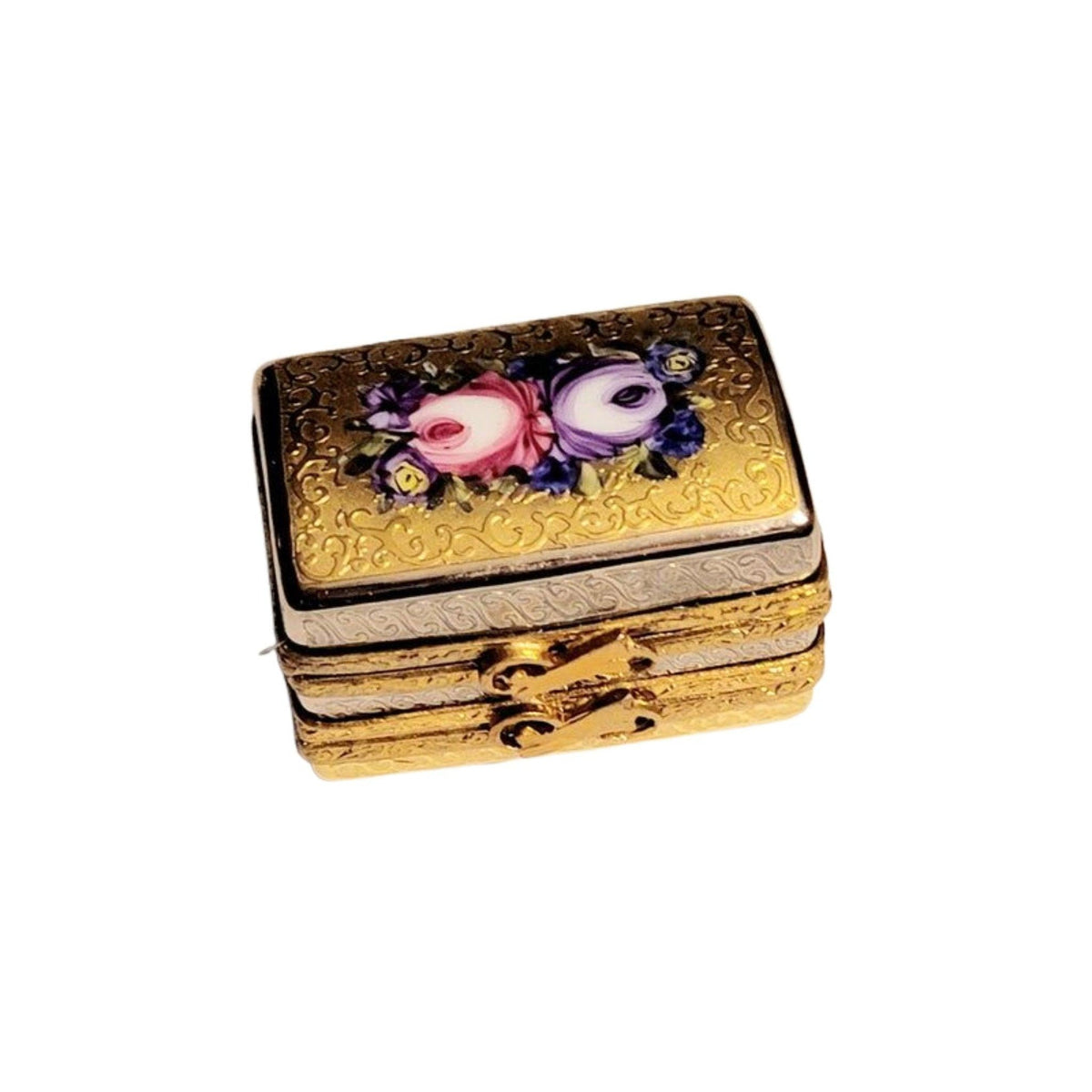 GOLD double hinged rectangle Traditional Porcelain Limoges Trinket Box - Limoges Box Boutique