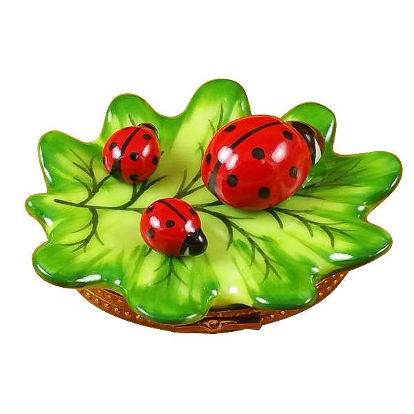 Green Leaf with Three Ladybugs