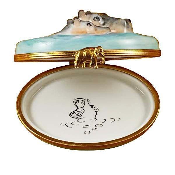 Hippo with Baby in Water Limoges Box - Limoges Box Boutique