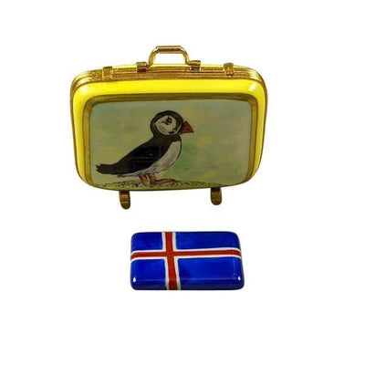 Iceland Suitcase with Removable Flag Limoges Box - Limoges Box Boutique