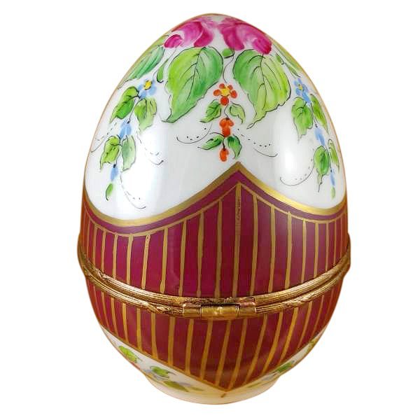 Large Burgundy Egg with Flowers