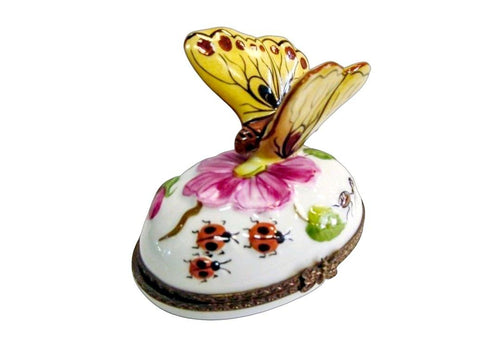 LARGE Butterfly w ladybugs Porcelain Limoges Trinket Box - Limoges Box Boutique